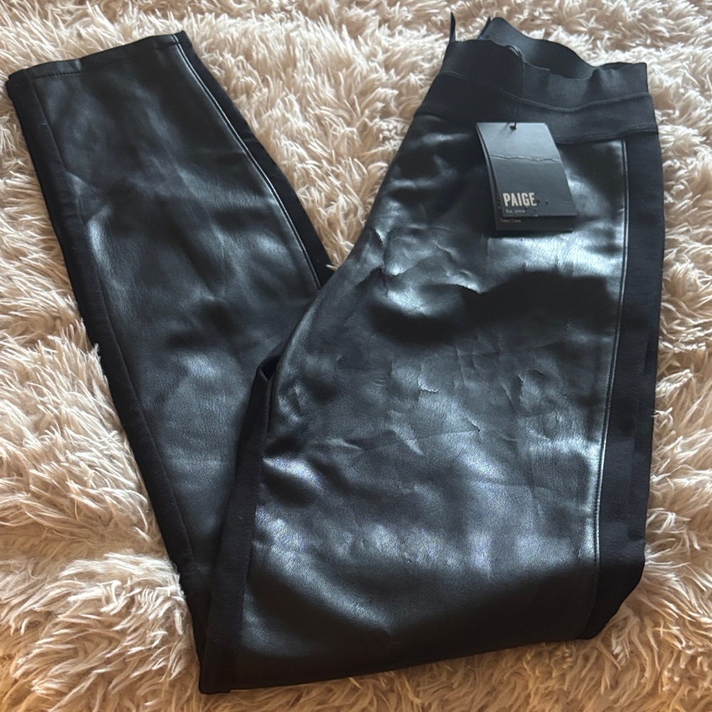 PAIGE Black Faux Leather Leggings with Elastic Waist